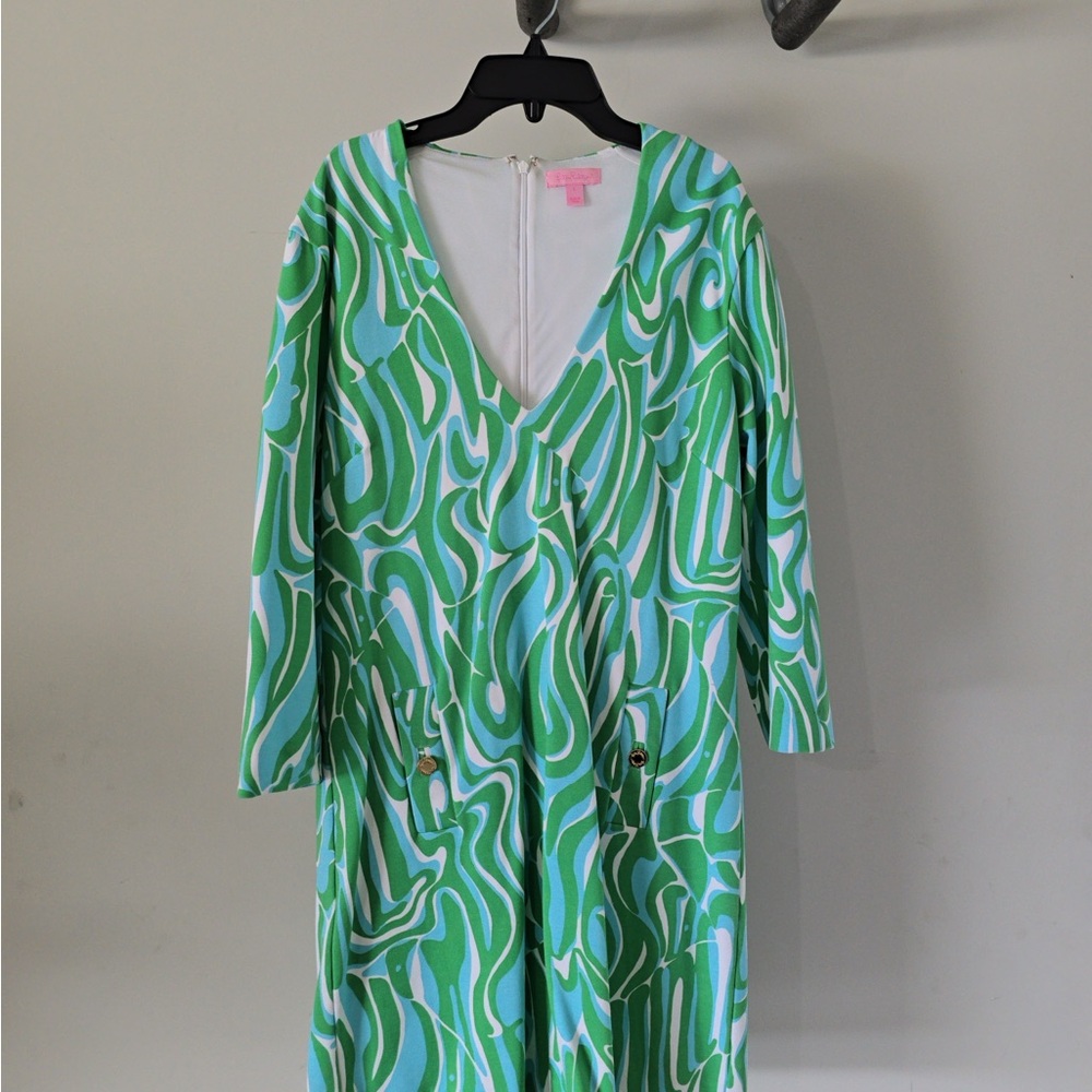 Green Swirl V-Neck Women's Dress